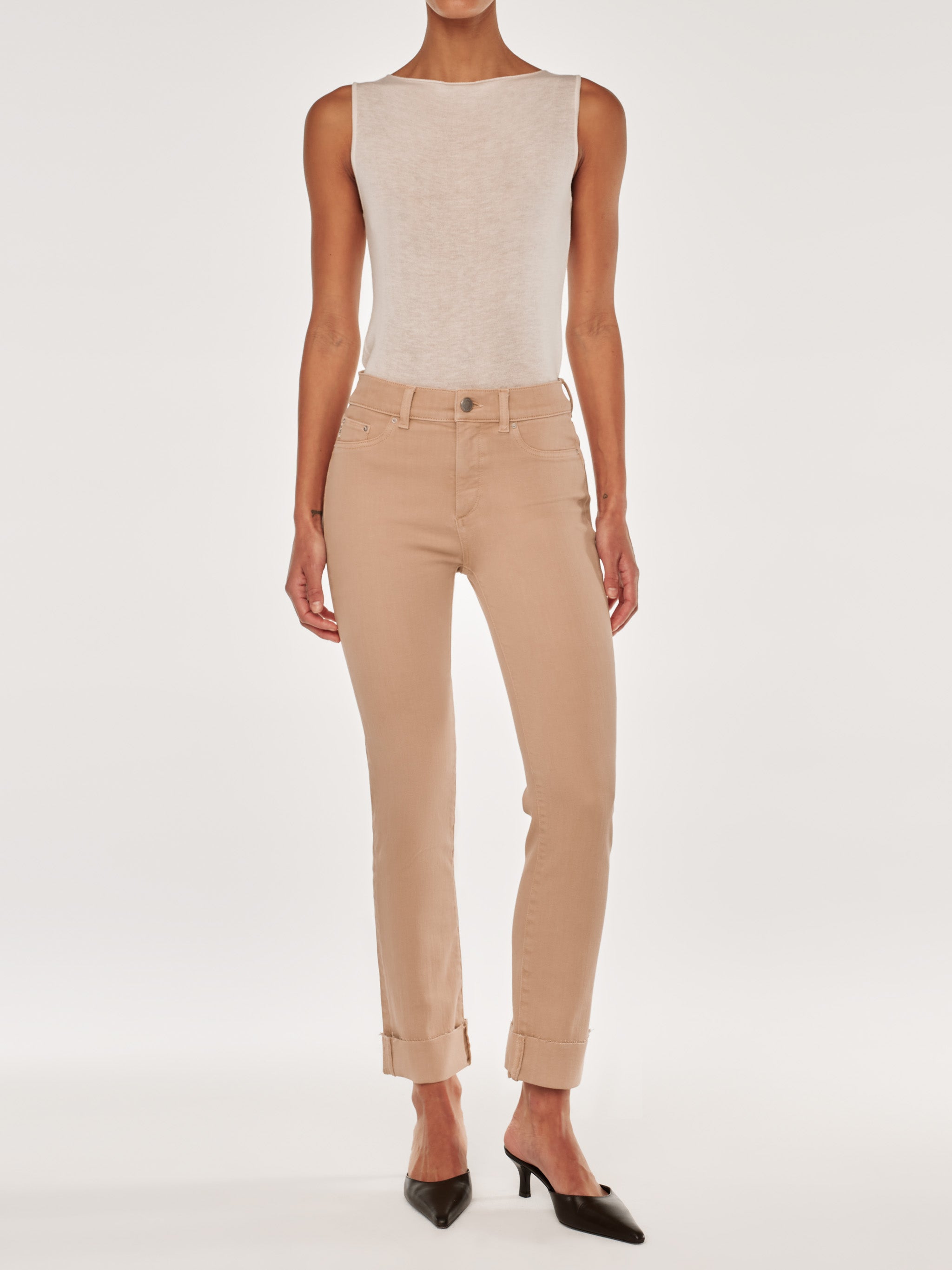 Mara Straight Mid Rise Instasculpt Ankle Jeans | Almond Cuffed