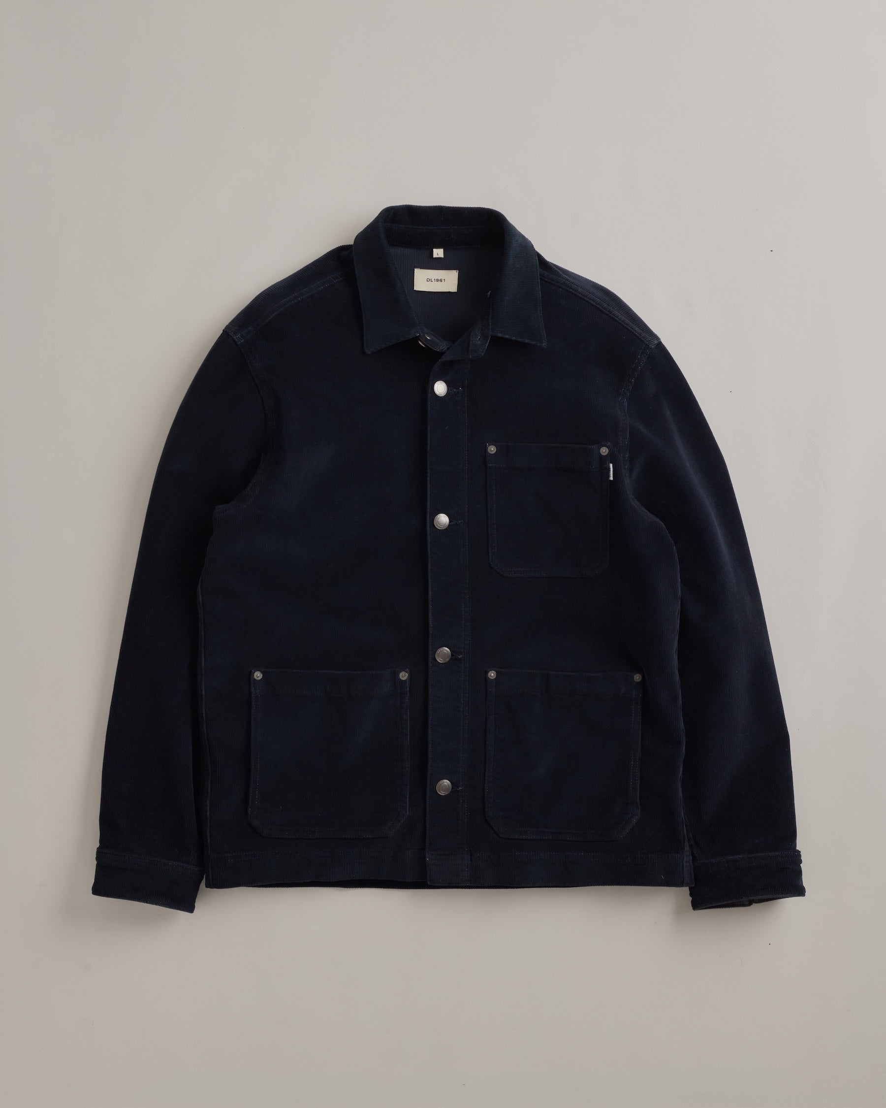 DL1961 men's Sean Corduroy Shirt Jacket in 'Skyline' — studio flat lay packshot 1 on a plain background, no model.
