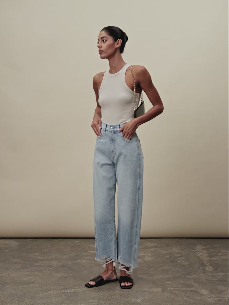 women's barrel blue jean